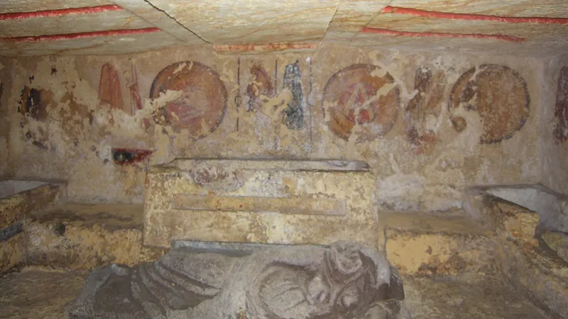 Parco archeologico di Cerveteri e Tarquinia - Area recintata e Tomba: degli Scudi, di Francesca Giustiniani, del Barone, delle Pantere, Giglioli, dei Tori, degli Auguri, dell'Orco,  Area Scataglini e tomba degli  Aninas